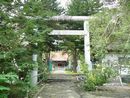 南部通信と縁がある新羅神社石畳みから見た石鳥居と社叢に囲われた境内